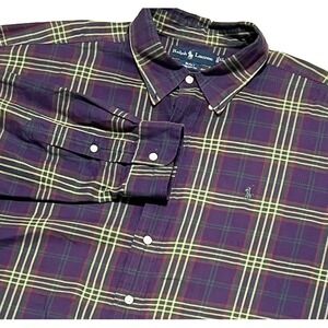 Polo Ralph Lauren Blake Plaid Button Up Shirt Purple Green Mens XL Cotton